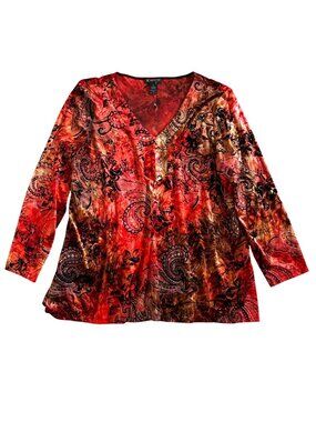 INC Women's Sz 3X International Concepts Paisley Velvet Burnout V-Neck Tunic